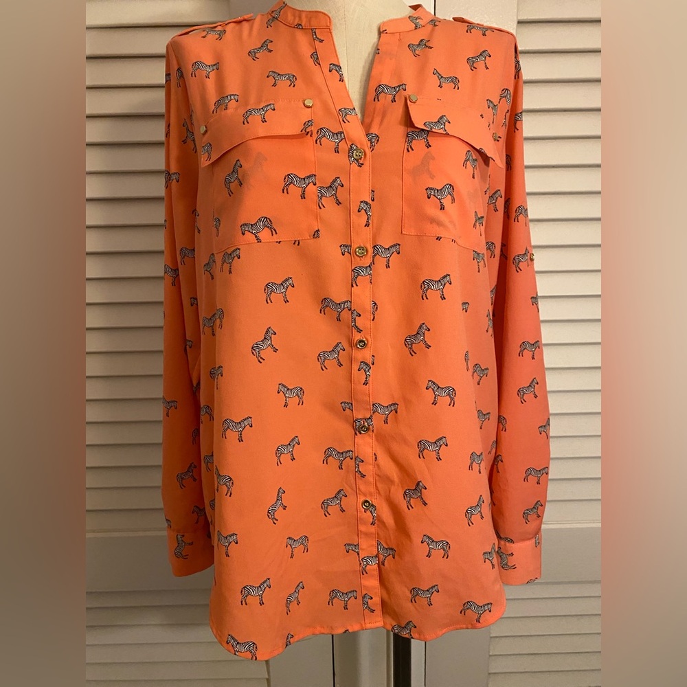 Charter Club Orange Zebra Print Button-Down Shirt